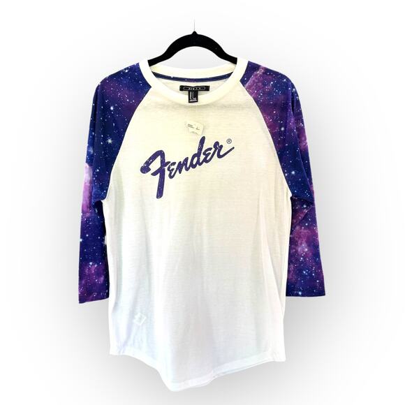 21 Men Fender Stratocaster Galaxy Raglan 3/4 Sleeve T-Shirt M NWT Rock Punk Emo - Picture 2 of 6